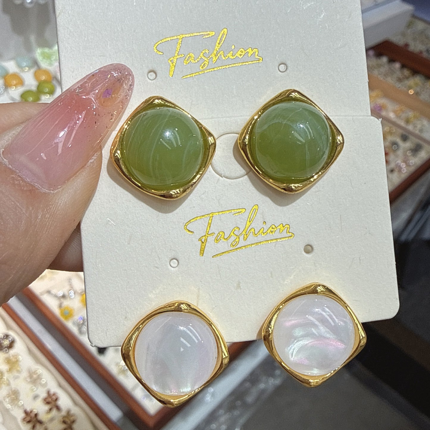 Small Opal Square Korean Style Sense Of Design Personalized Earrings