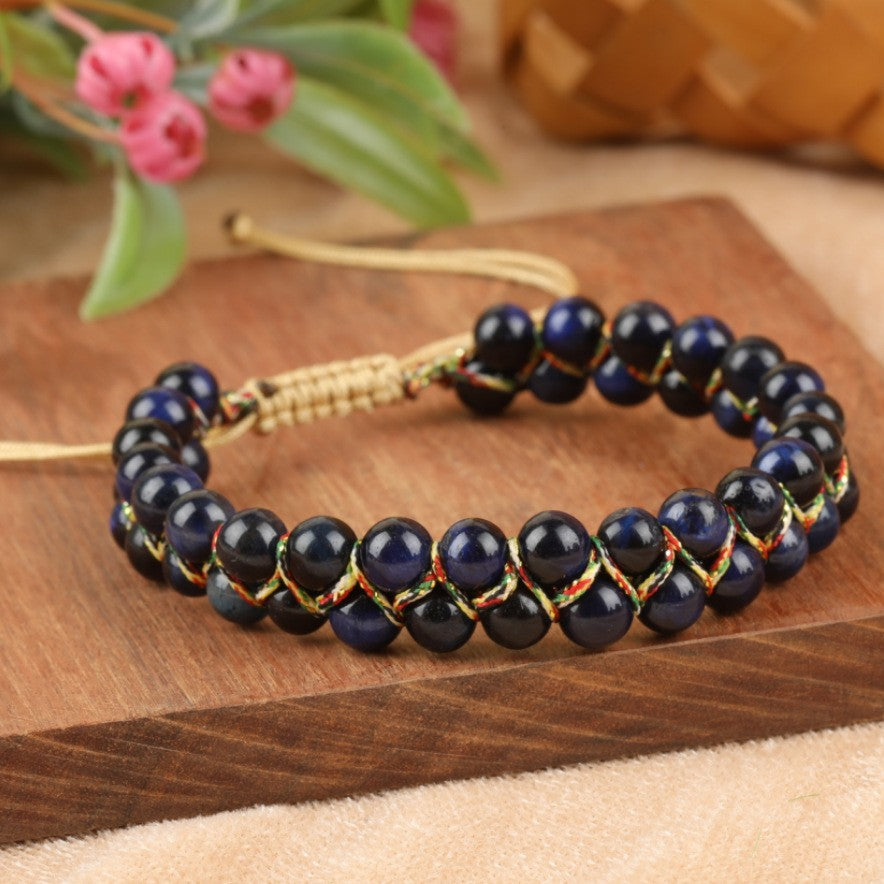 Colorful Tigereye Round Beads Hand-woven Adjustable Bracelet