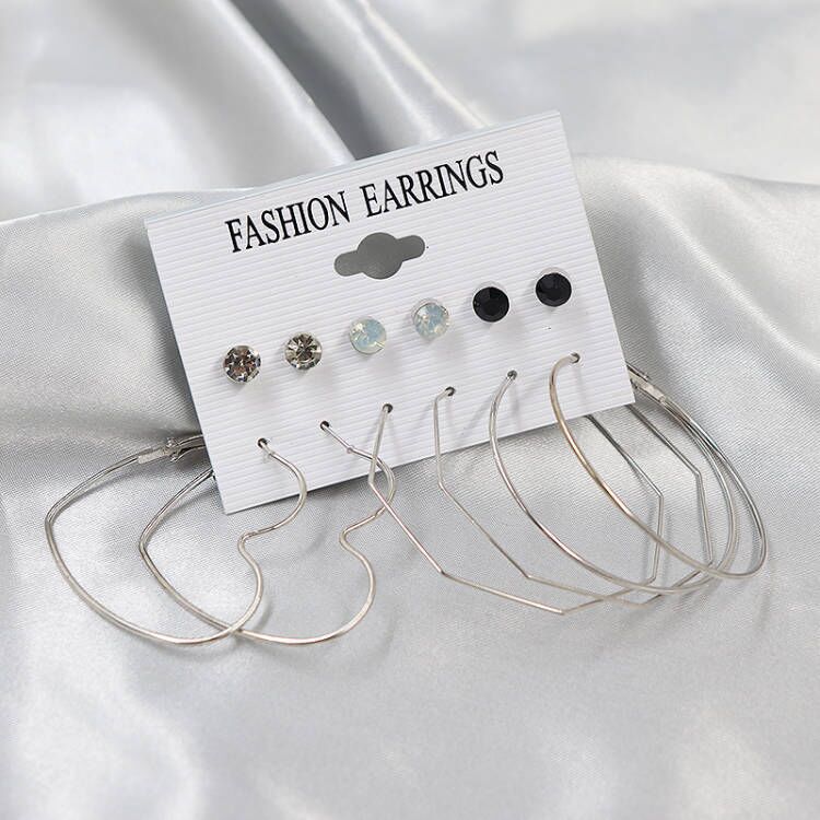 Graceful Pearl Large Circle Metal Pairs Rings