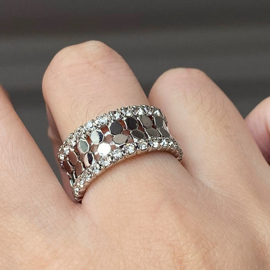 Luxury Full Diamond Broken Sier Open Female Niche Design Honeycomb Rings