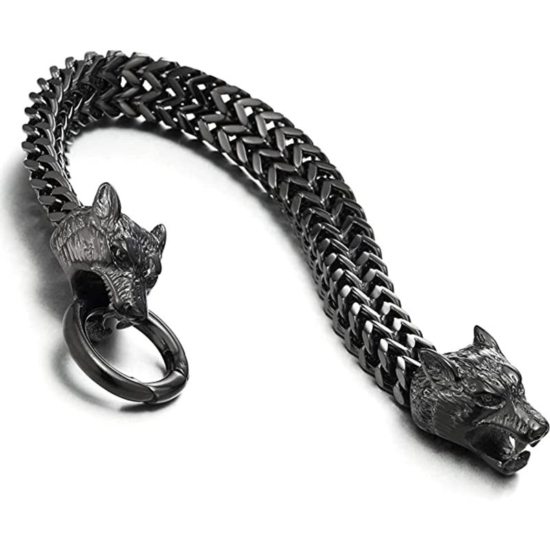 Men's Stainless Steel Retro Personalized Viking Wolf Head Bracelets