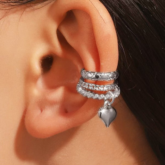 Heart-shaped Zircon Ear Clip Niche Design Metal Personality Multilayer Rings