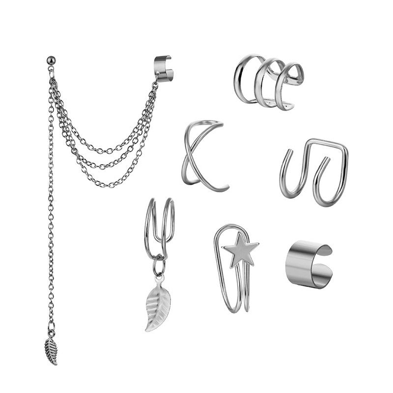 Metal Leaves Tassel Ear Clip Earless Personality Natural Earrings