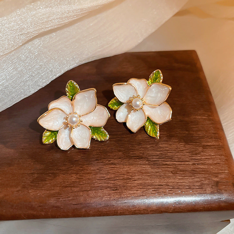 Dopamine Sweet Niche Flower Pearl Fashion Exquisite Stud Earrings