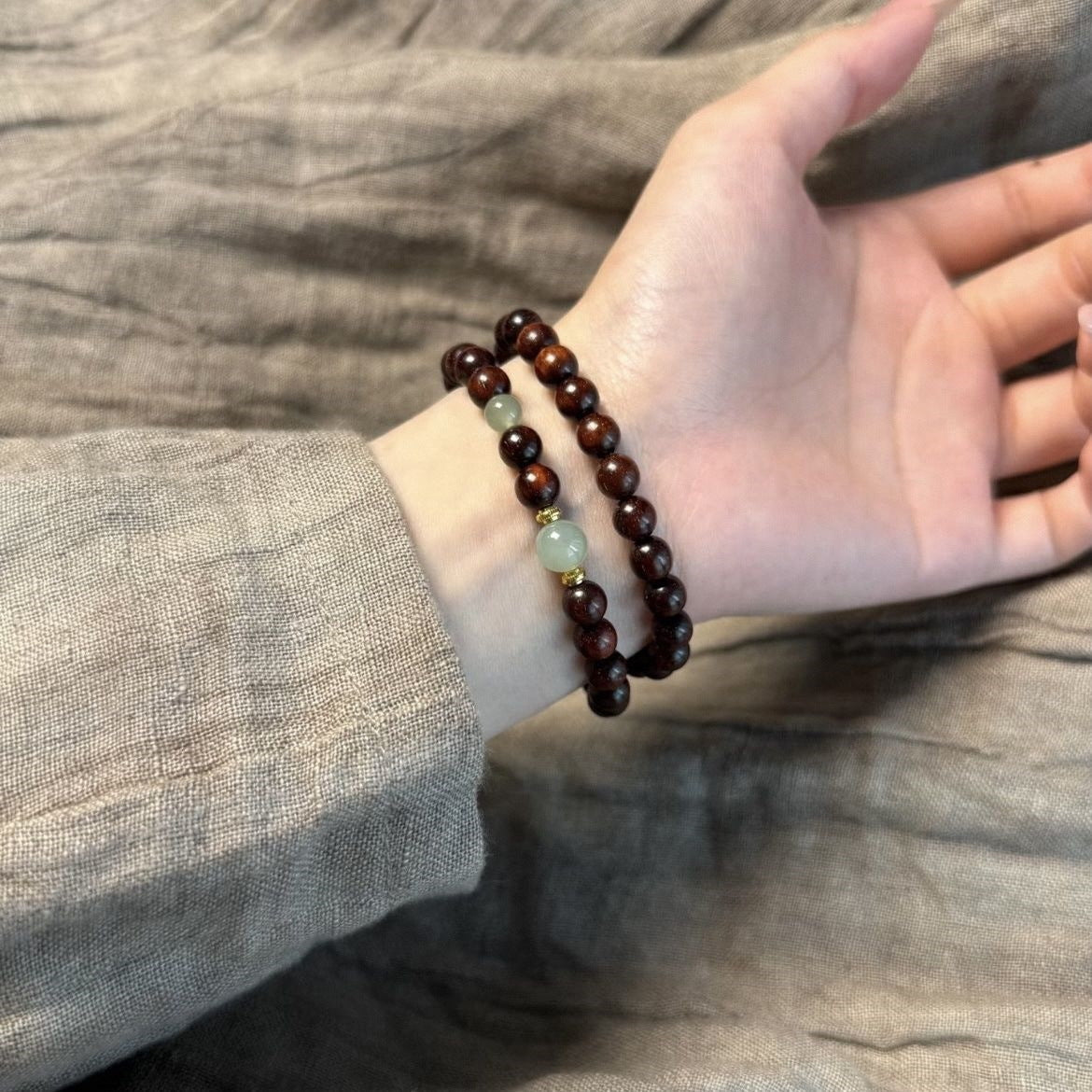 Women's Pterocarpus Chinese Style Crafts Lucky National Double Layer Twin Couple Bracelet