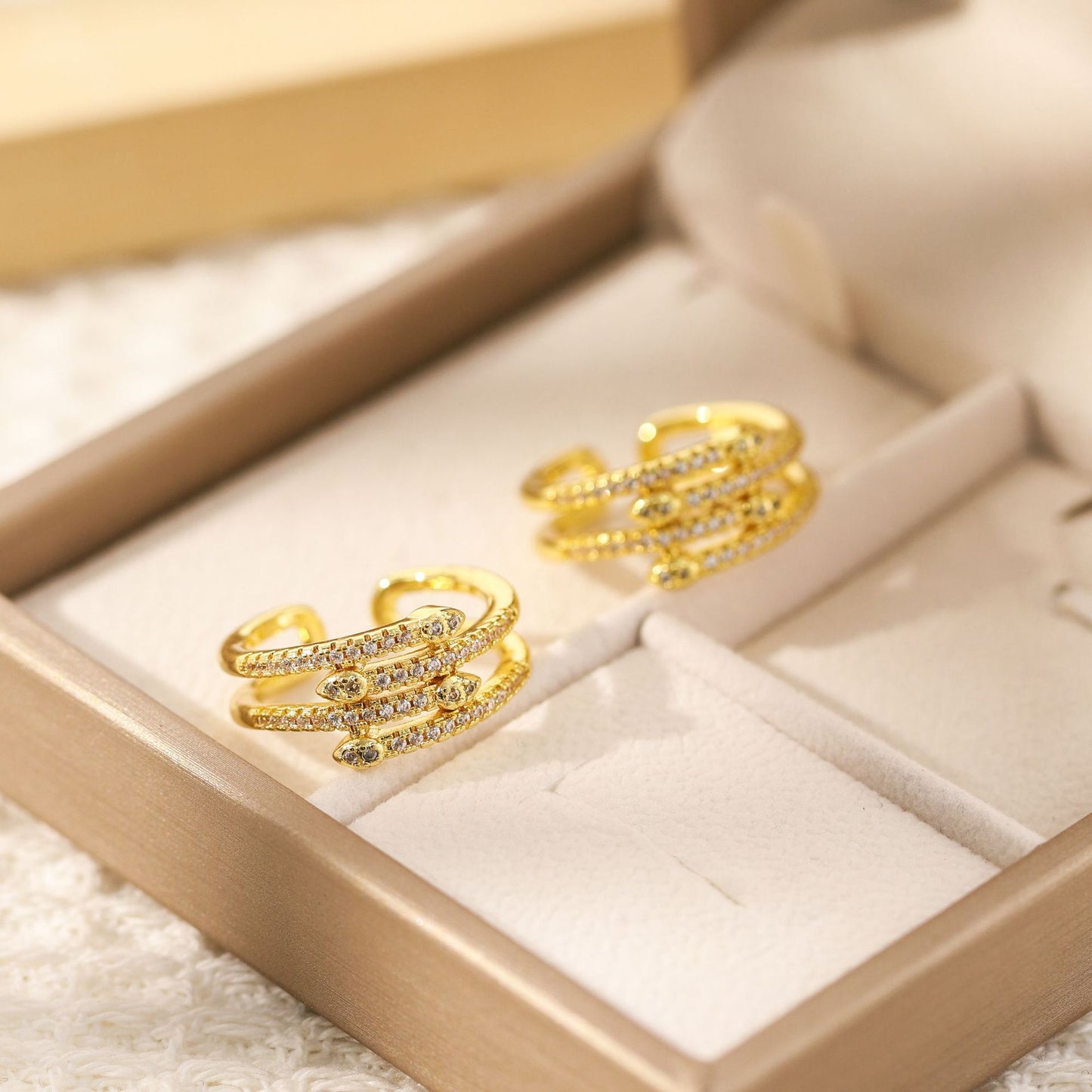 Gold Zircon Geometric Female Simple Personalized Rings