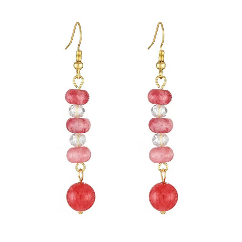 Women's Chinese Style Carnelian Beaded For Archaic Simple Refined Stylish Versatile Earrings