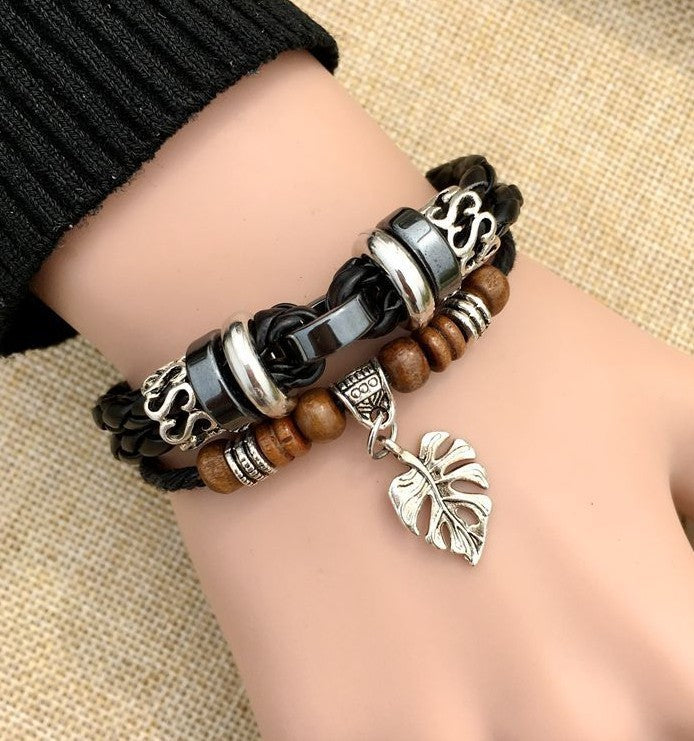 Women's & Men's Casual Retro Cowhide Hand Weaving British Bracelets