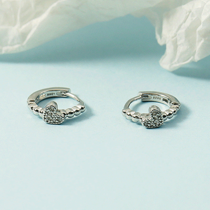 Women's Design Simple Rhinestone Love Clip Refined Korean Style Personality Earrings