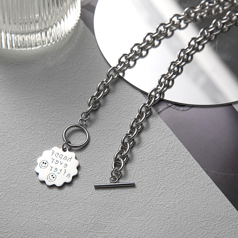 Women's & Men's Round Square Combination Letter Stainless Steel Necklaces