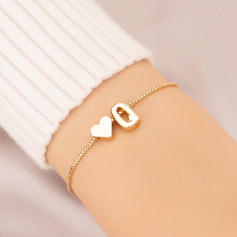 Heart Female Retro Personality Design English Letters Bracelets