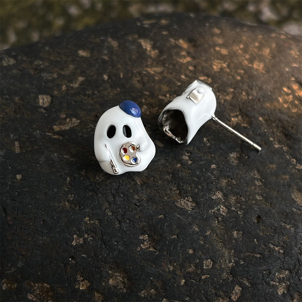 Cute Ghost Enamel Drip Glazed Little Ear Stud Earrings