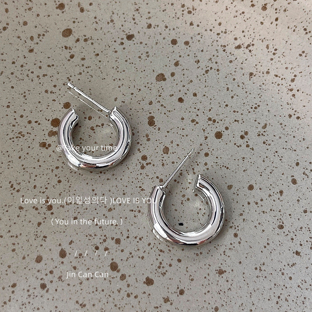 Sier Needle Plated Glossy And Simple Earrings