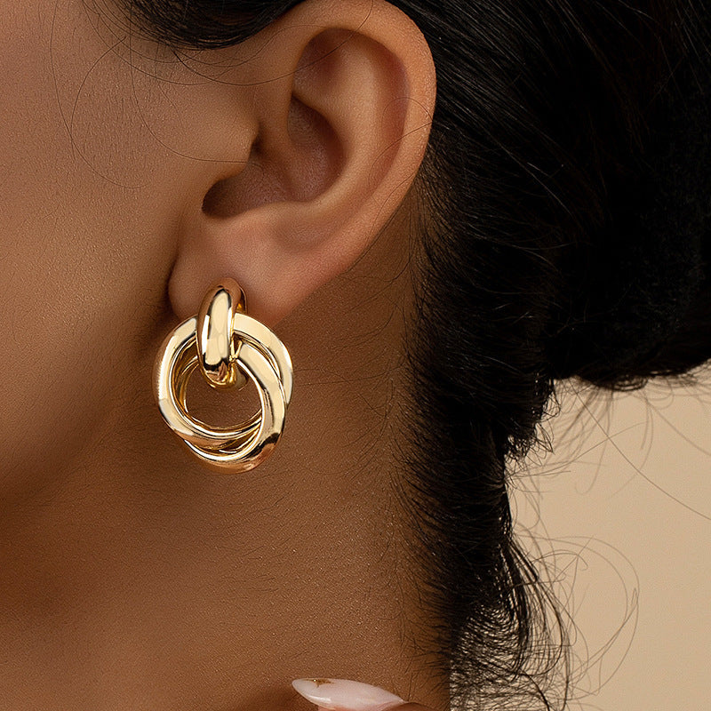 Fashion Geometry Pattern Round Female Unique Design Simple Rings