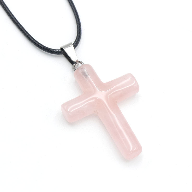 Stone Pink Crystal Christmas Gift Cross Sweater Chain Pendants