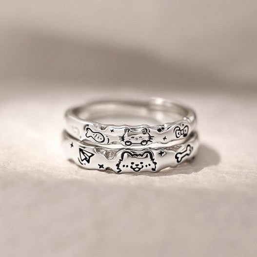 Women's & Men's Puppy Couple Design Minimalist Wave Fresh Rings