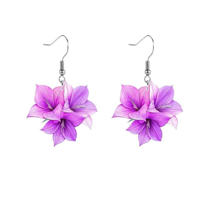 Colorful Flower Acrylic Duplex Printing Three-dimensional Earrings