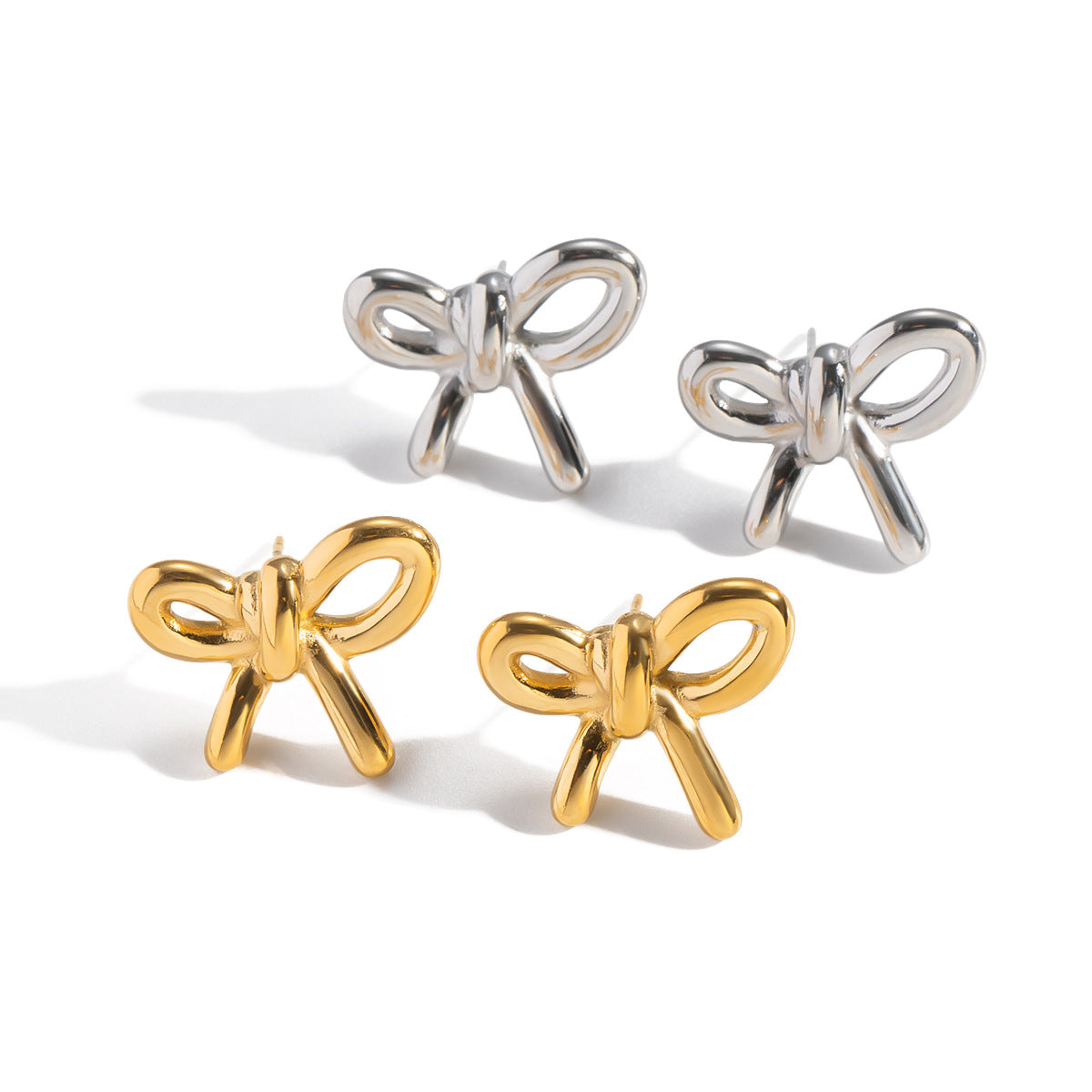 Fashion Sweet Mini Bow Stainless Steel Vacuum Gold Stud Earrings