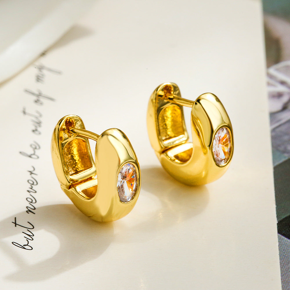 Copper Gold Plated Zircon Simple Female Special Interest Light Luxury Earrings