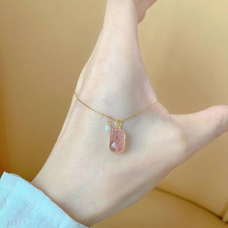 Women's Chinese Style Imitation Pink Tourmaline Small Chic For Special Interest Necklaces
