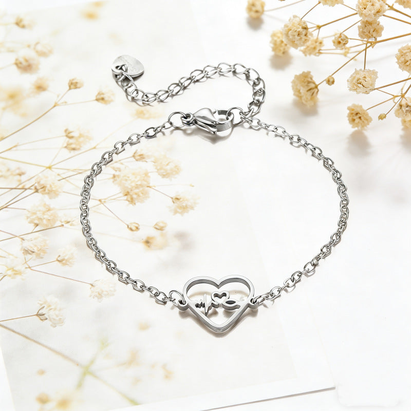 Steel Heart Hollow Heartbeat Fashion Simple Heart-shaped Bracelet