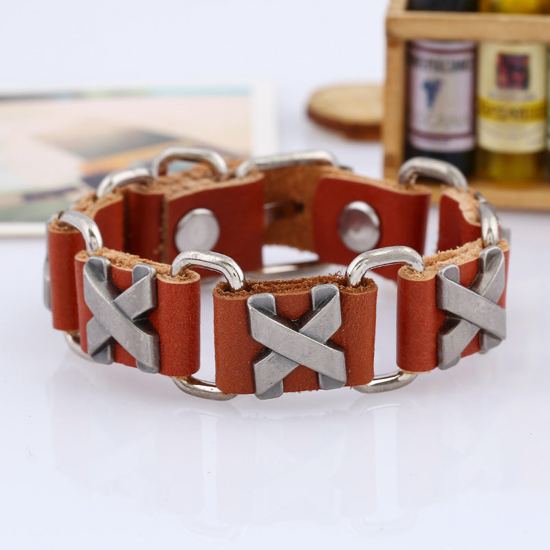 Korean Style X Nailed Joint Cattle Leather Adjustable Trendy Performance Bracelets