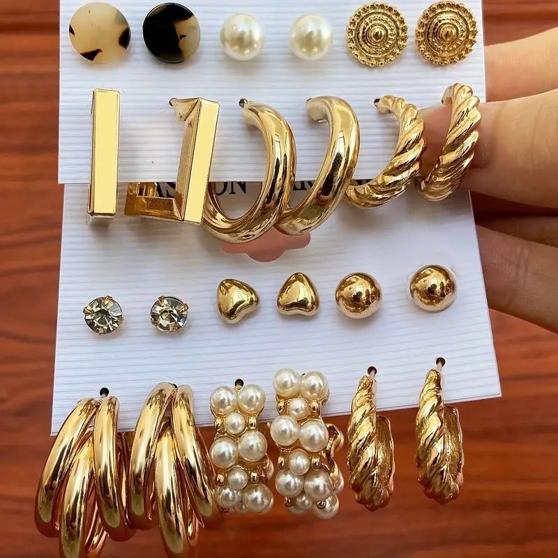Ear Square Geometric Vintage Pearl Hepburn Style Earrings