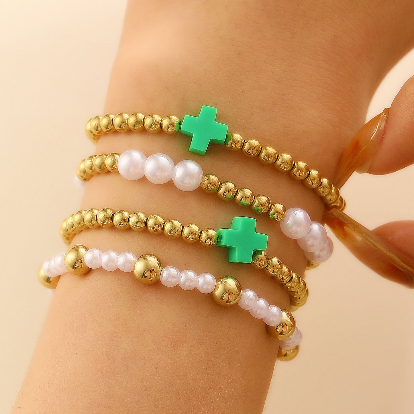 Women's Cool Couple Beach Style Handmade Beaded Stretch Wafer Bracelet