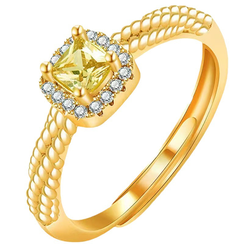 Light Luxury Citrine Diamond Female Design Open Adjustable Rings