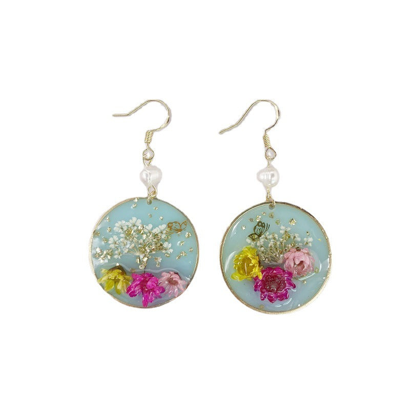 Women's Dried Flower Fresh Real Gold Foil Stud Earrings