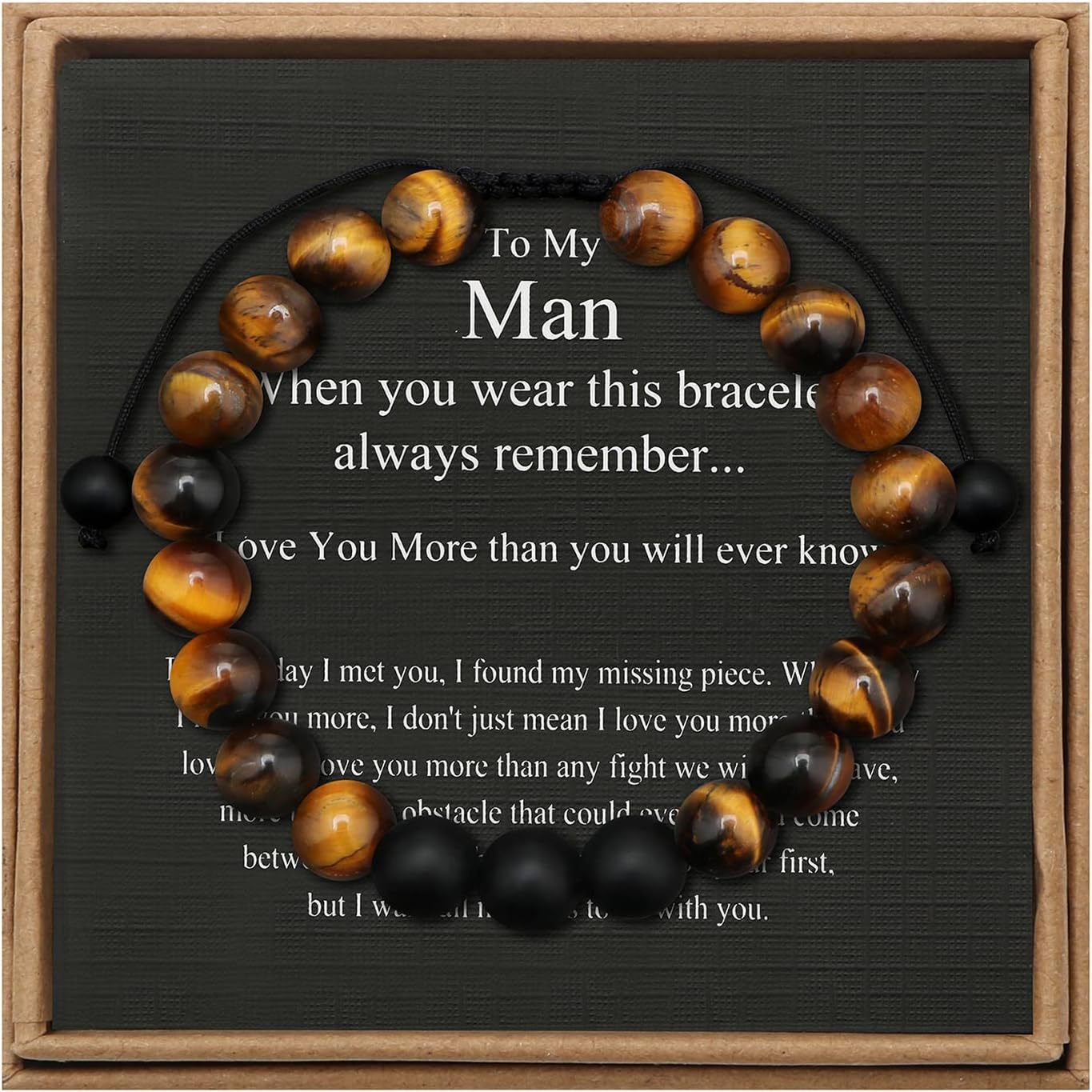 Men's Stone Tiger Eye Woven Adjustable Beaded Bracelet