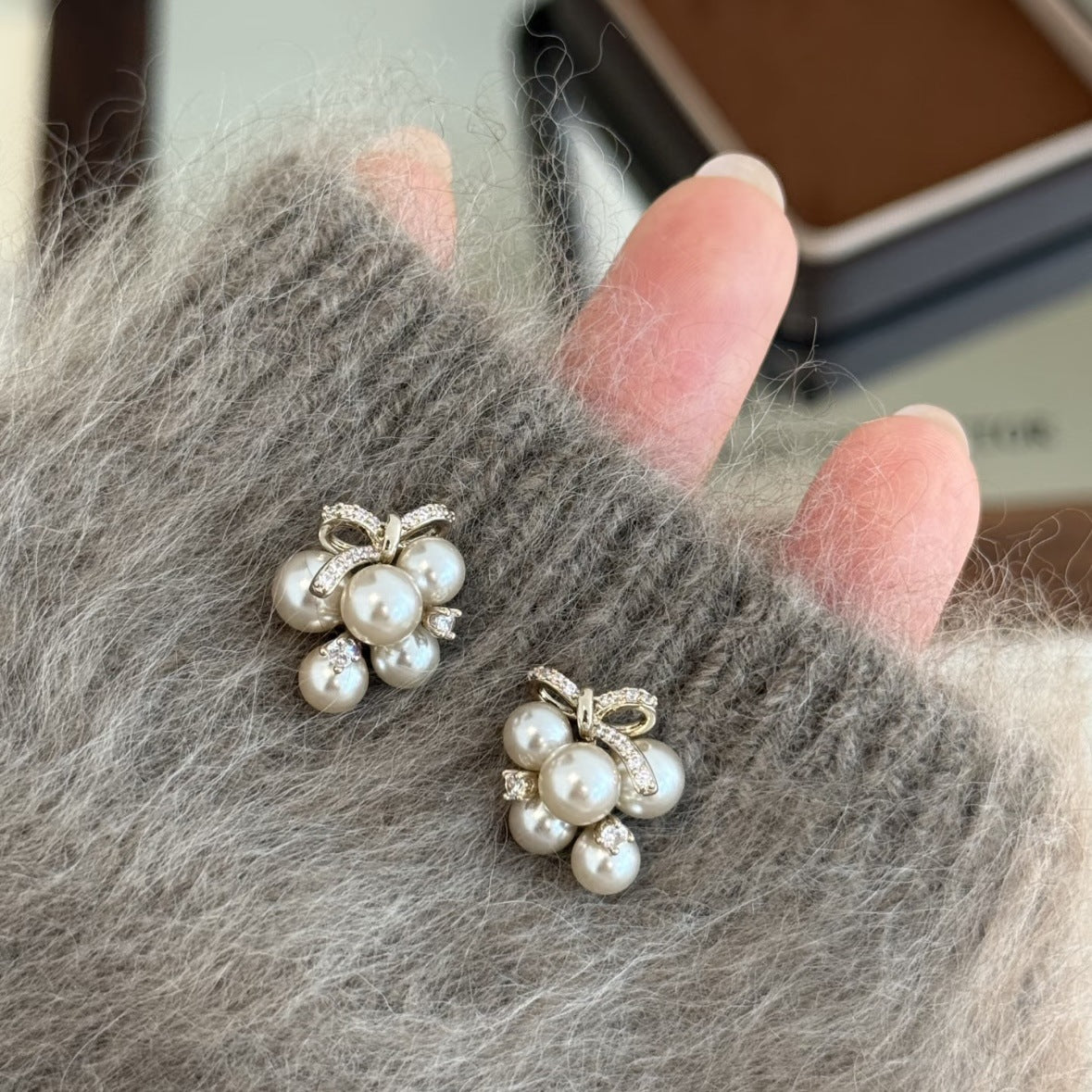 Pastry Grape Gentle Champagne Pearl Floral Ball Unique Niche Stud Earrings