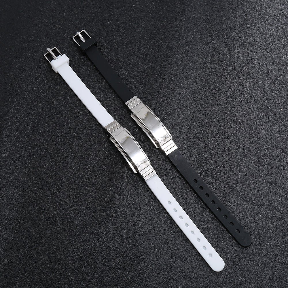 Men's Stainless Steel Light Plate Silicone Wristband Bracelet