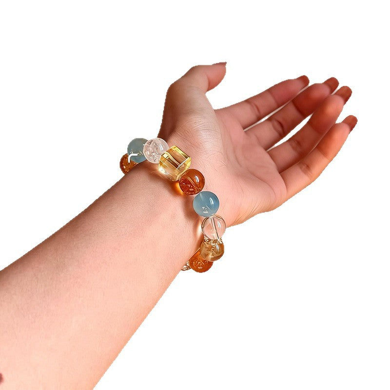 Warm Island Shimmer Natural Yellow Glue Flower Snowflake Ghost Crystal Bracelet