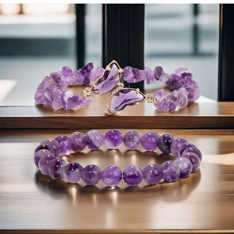 Women's Natural Stone Butterfly Elastic Beaded Bracelet