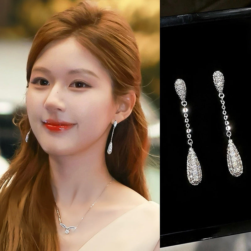 Simple Sier Needle Drop-shaped Zircon Frosty Style Light Rings