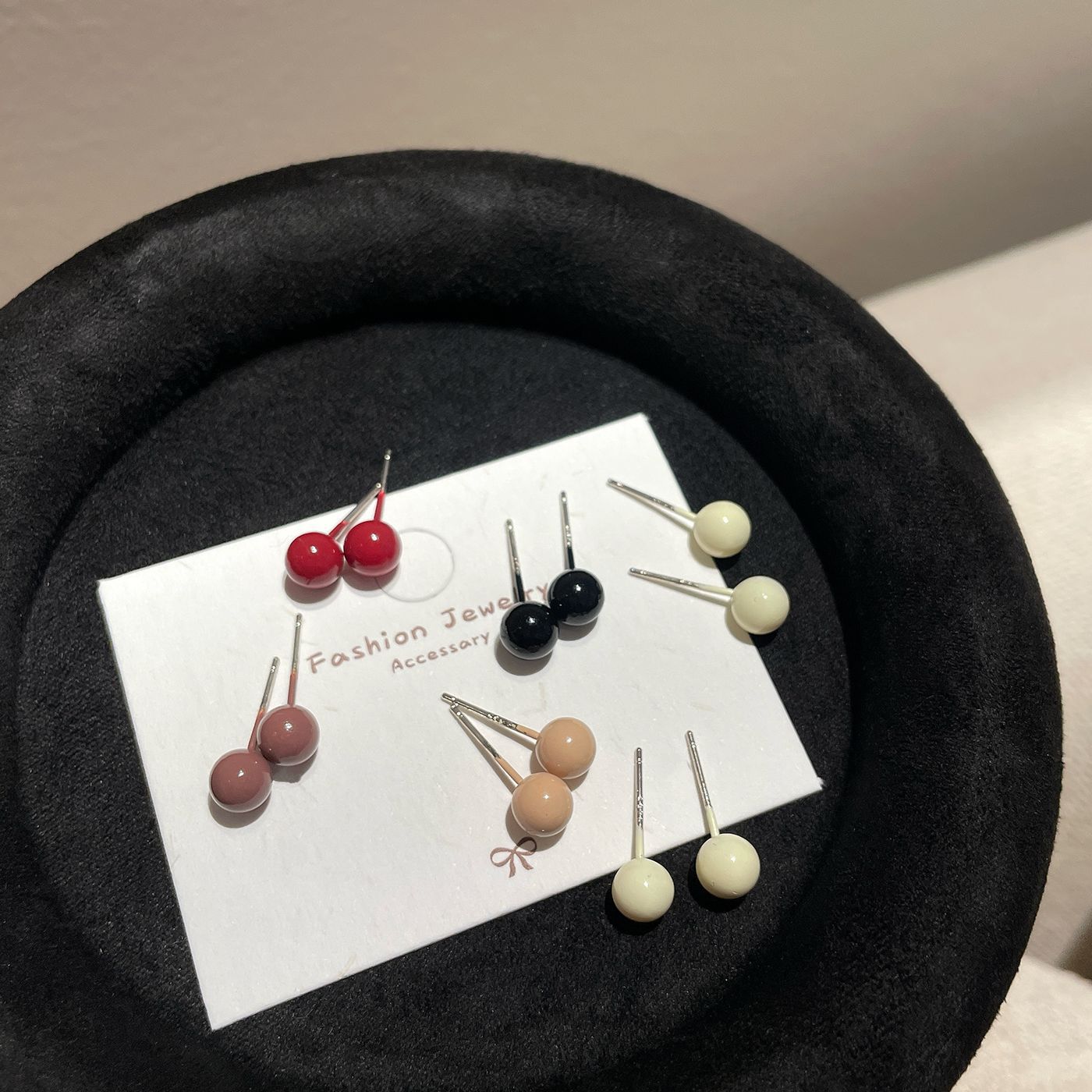 Women's Beans Earings Set Sier Needle Daily Rings