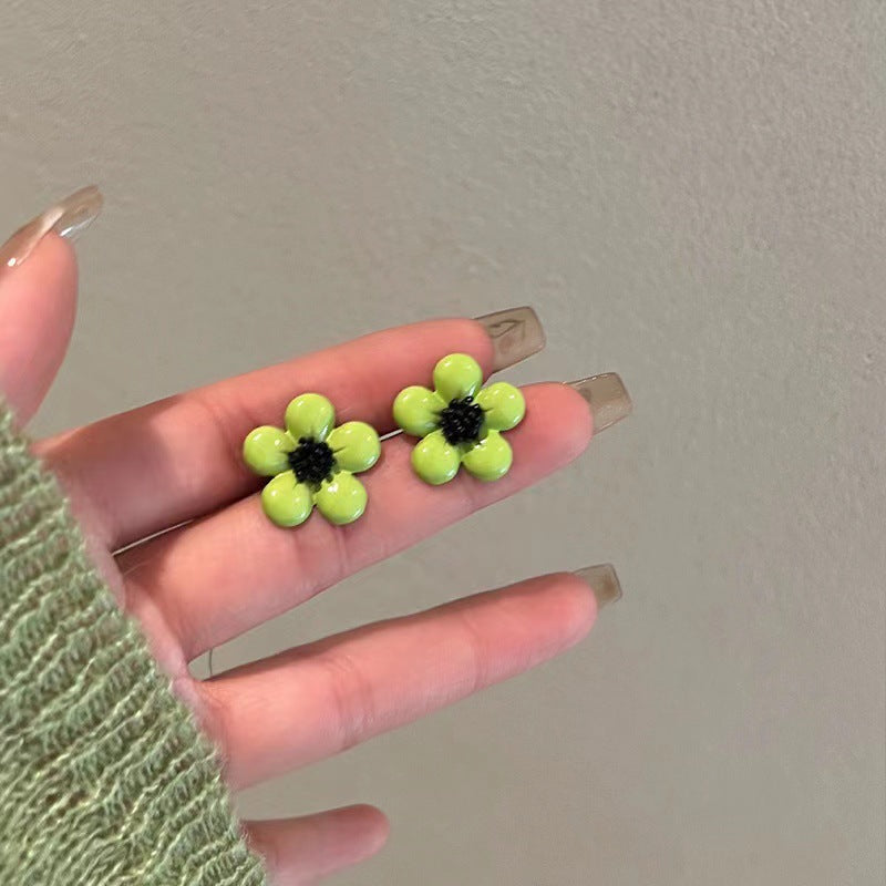 Avocado Green Flower Fresh Girlish Style Petals Stud Earrings