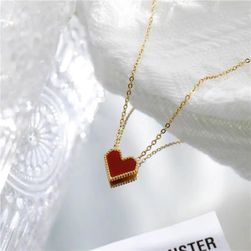 Women's Exquisite Red Fritillary Heart-shaped For Sweet Necklace