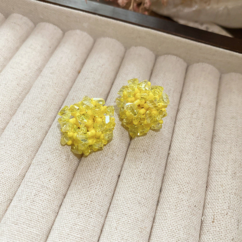 Dopamine Vacation Style Sier Needle Bead Flower Delicate Indie Earrings