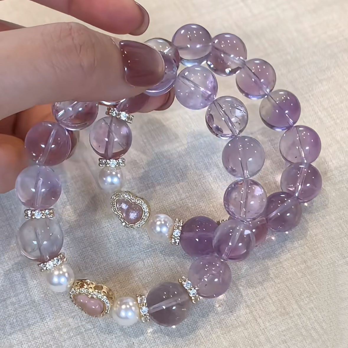 Dreamy Purple Faux Crystal Pink Glazed Bracelet