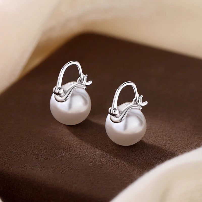 Flour Light Milky White Pearl Female Sterling Earrings