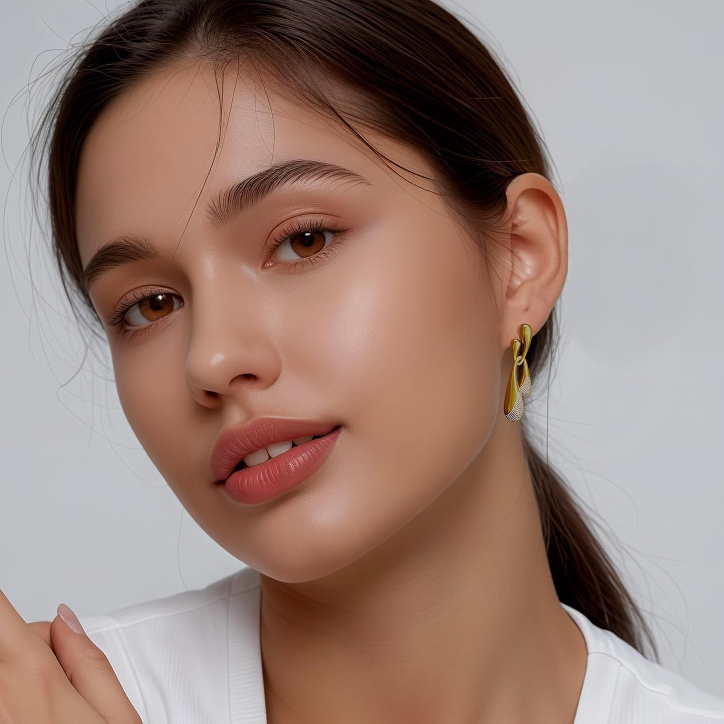 Luxury High-grade Irregular Long Water Drop Diamond Gold Stud Earrings