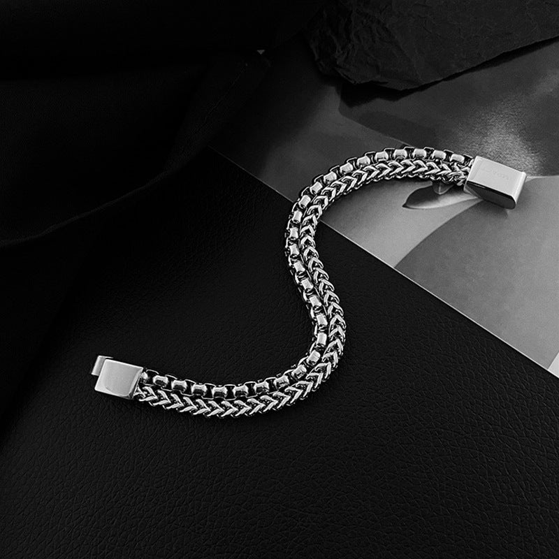 Men's Simple Niche High-grade Titanium Steel Personality Fashion Cuban Double Layer Bracelets