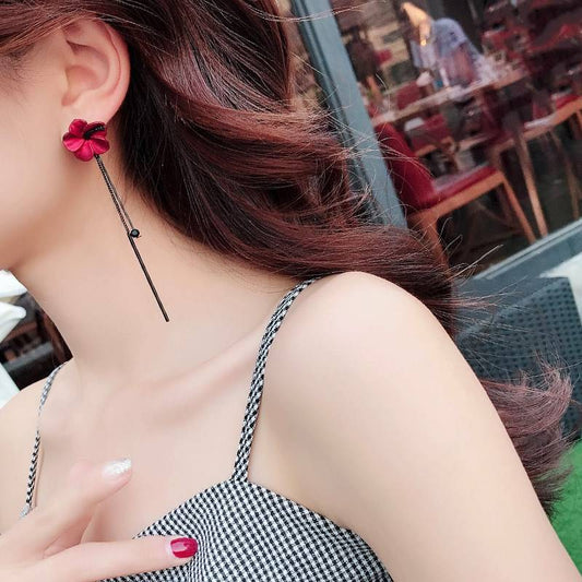 Flower Tassel Refined Long Retro Spray Earrings