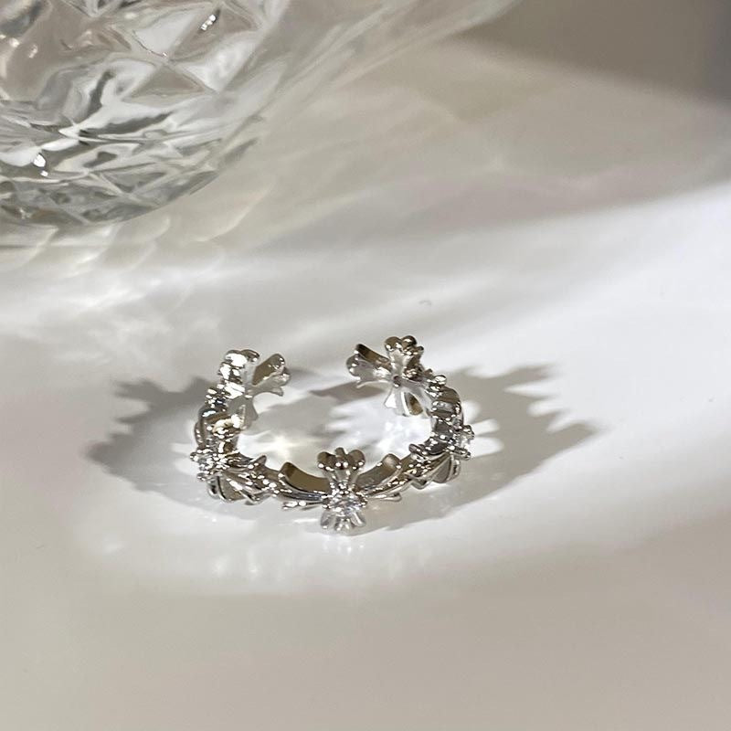 Sier Zircon Cross Female Design Light Luxury Index Finger Ring