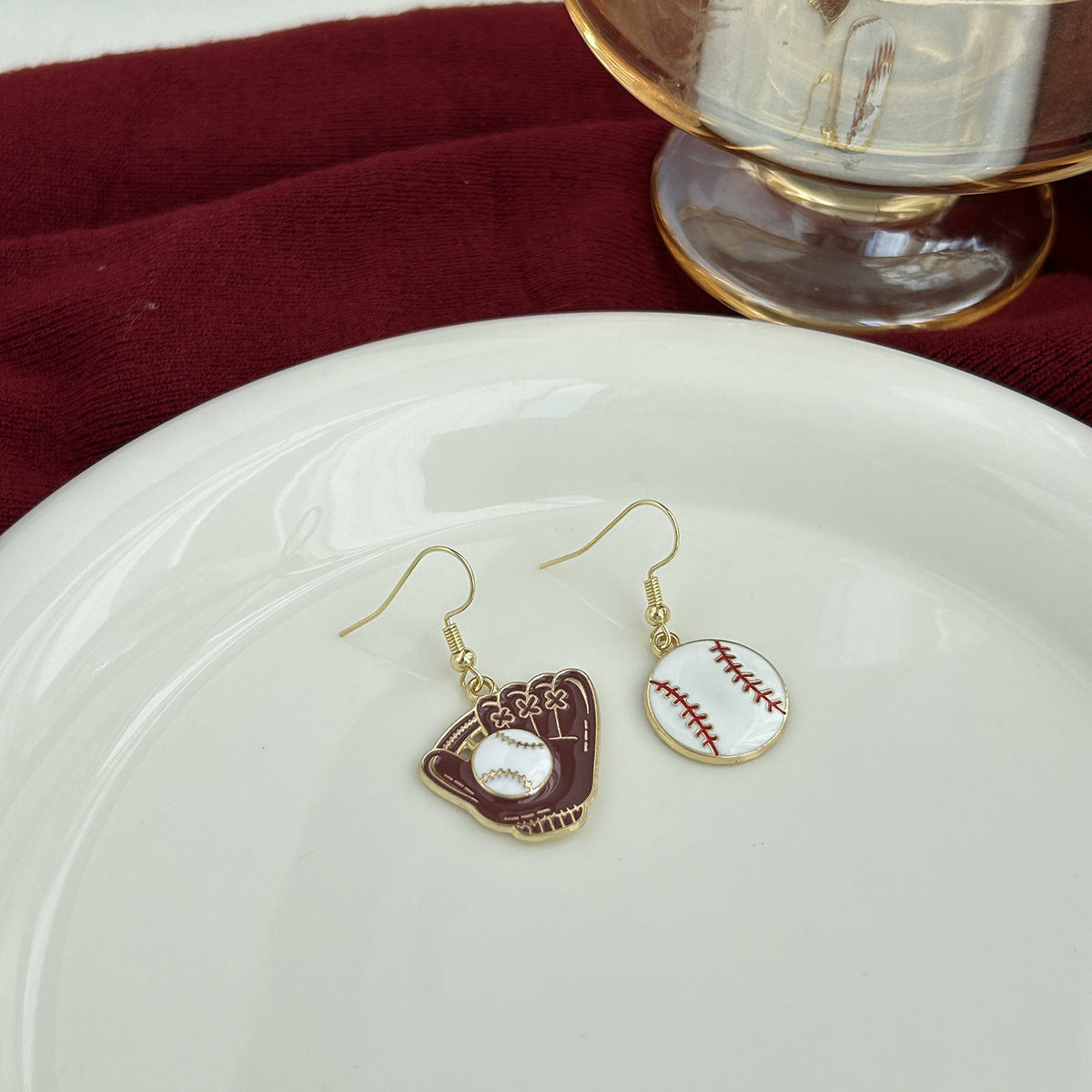 Sports Game Baseball Element Bow Love Heart Long Fringe Rings