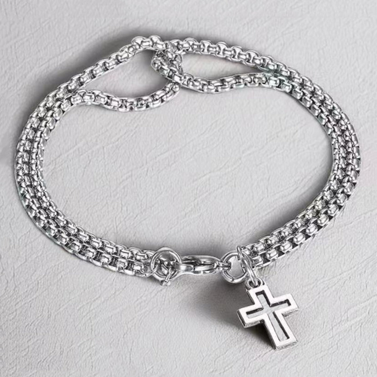 Men's Steel No Fading Zinc Alloy Cross Double Chain Bracelets