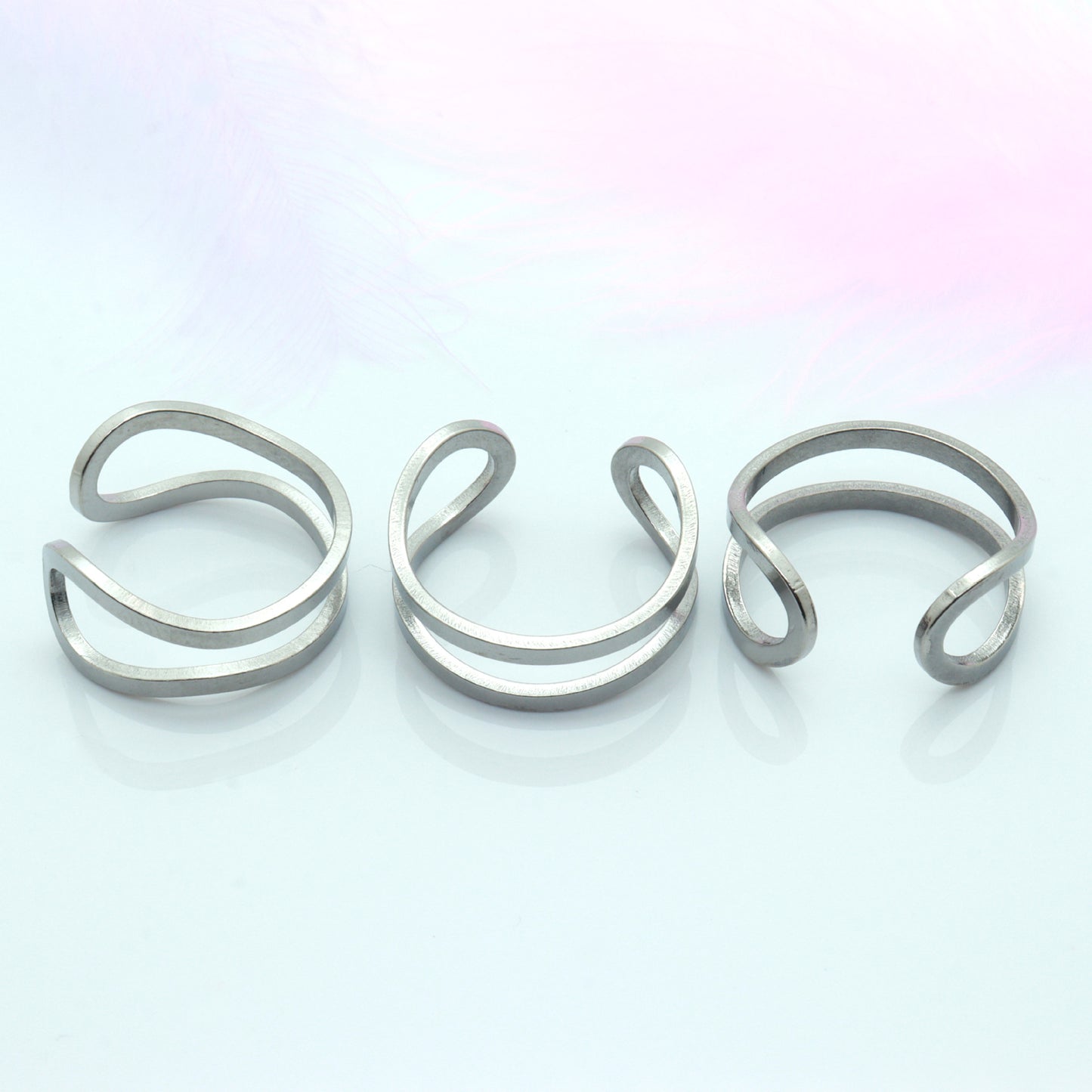 Stainless Steel Simple Shaped Double Open Hip Hop Trendy Rings