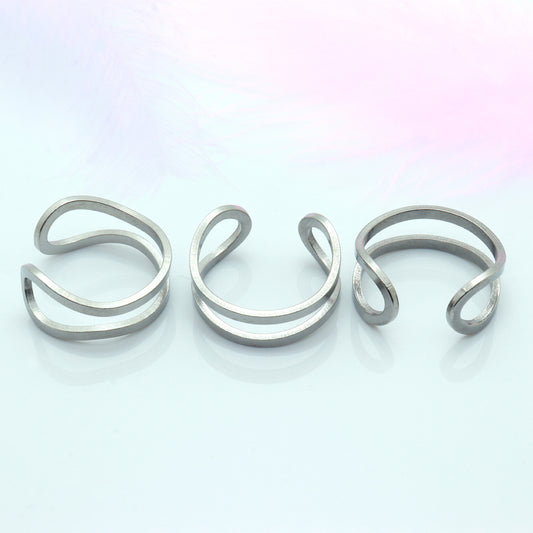 Stainless Steel Simple Shaped Double Open Hip Hop Trendy Rings